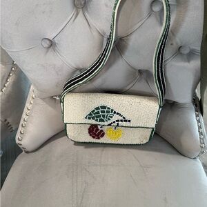 Anthropologie Beaded Crossbody Bag - Cream, Green, Yellow, Red